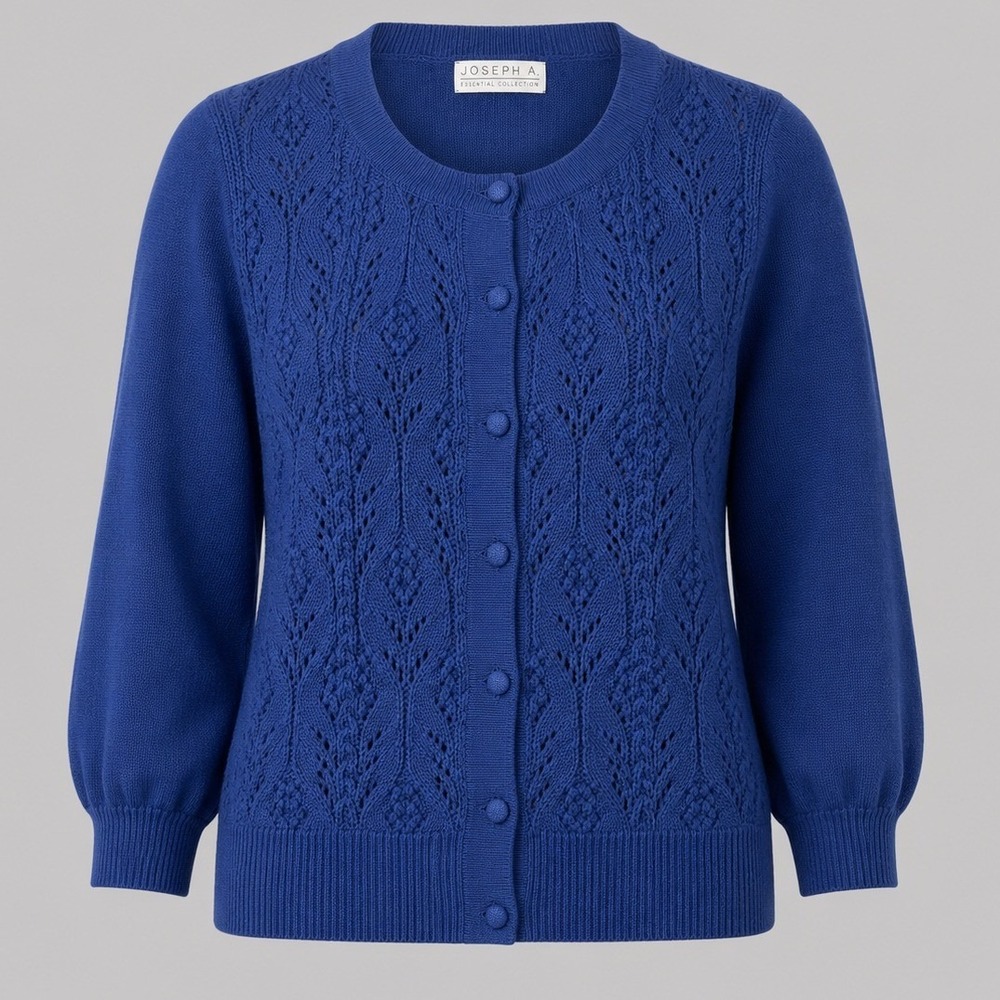 Joseph A Midnight Blue Pointelle Knit Cotton Cardigan Sweater Small J2R42315M